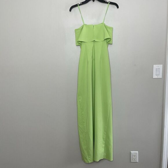 AIDAN MATTOX Strapless Popover Gown Women 2 Ruffle Neckline Side Slit Green - Picture 6 of 12